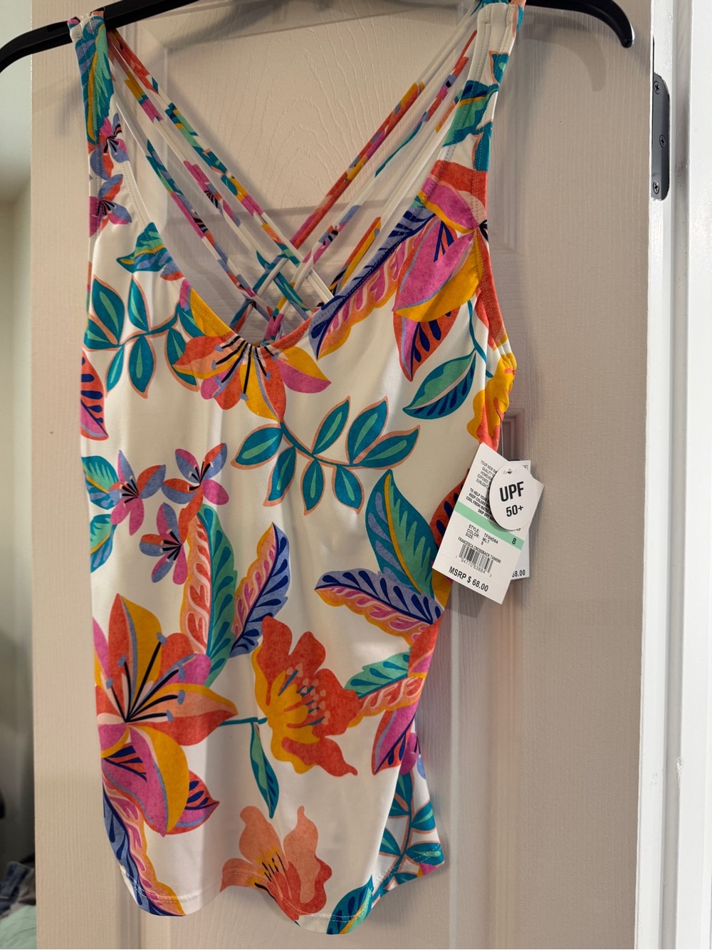 24th & Ocean. White Tropical Floral Strappy tankini.